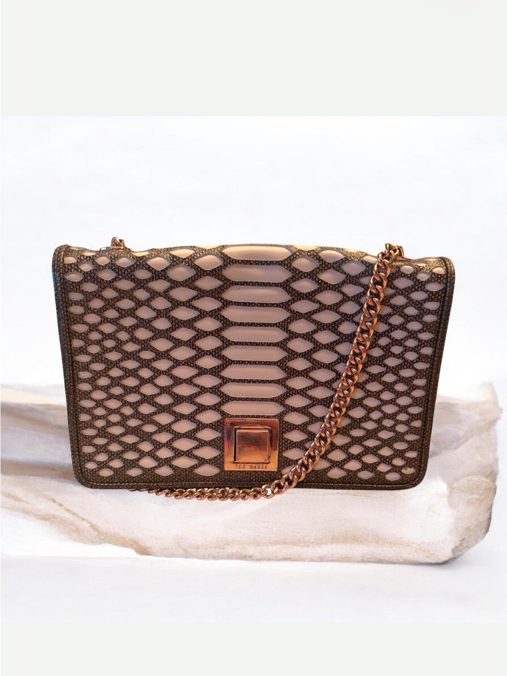 Ted Baker London Black Leather and Rose Gold Clutch/Shoulder Bag